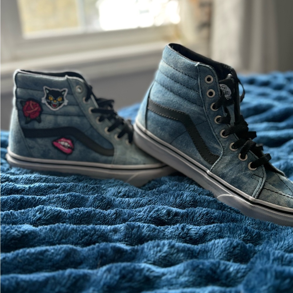 Denim High-Top Vans Sneakers with Patches